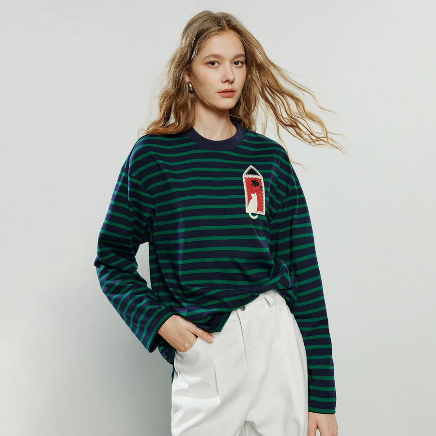 Blusa Feminina Manga Longa com Bordado Gato