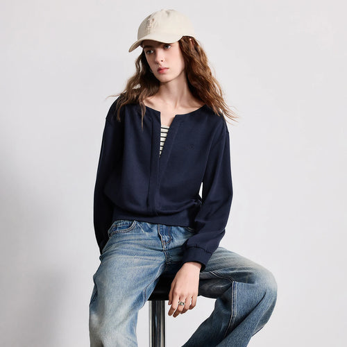 Moletom Cropped Feminino Efeito Duas Peças com Cintura Ajustada