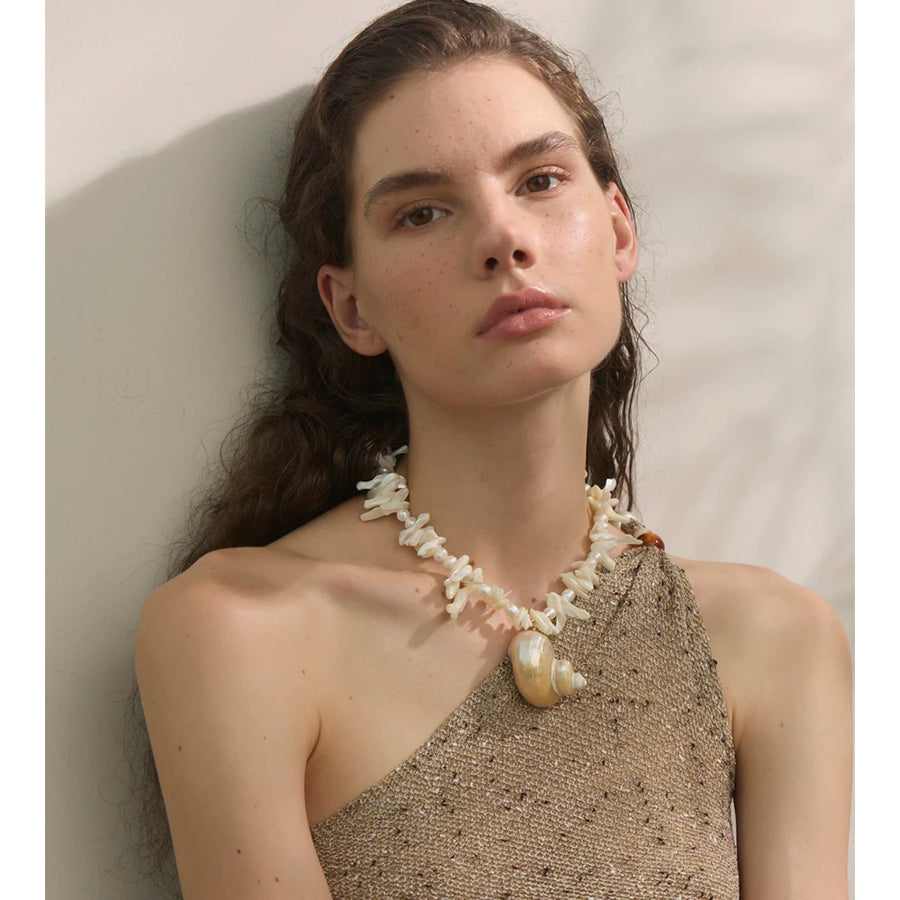 Yhpup Natural Pearl Shell Handmade Chain Conch Pendant Necklace Ocean Style Fashion Jewelry Summer Holiday Trendy Accessories