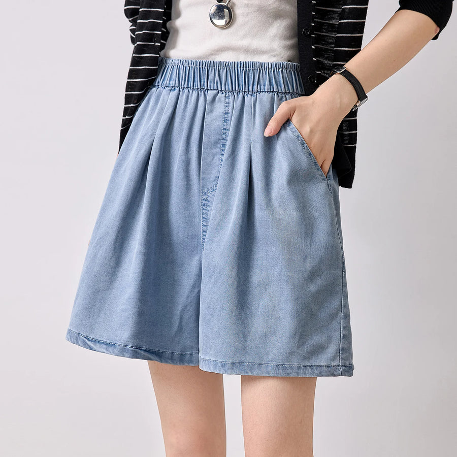 Shorts Wide Leg Feminino de Liocel com Cós Elástico