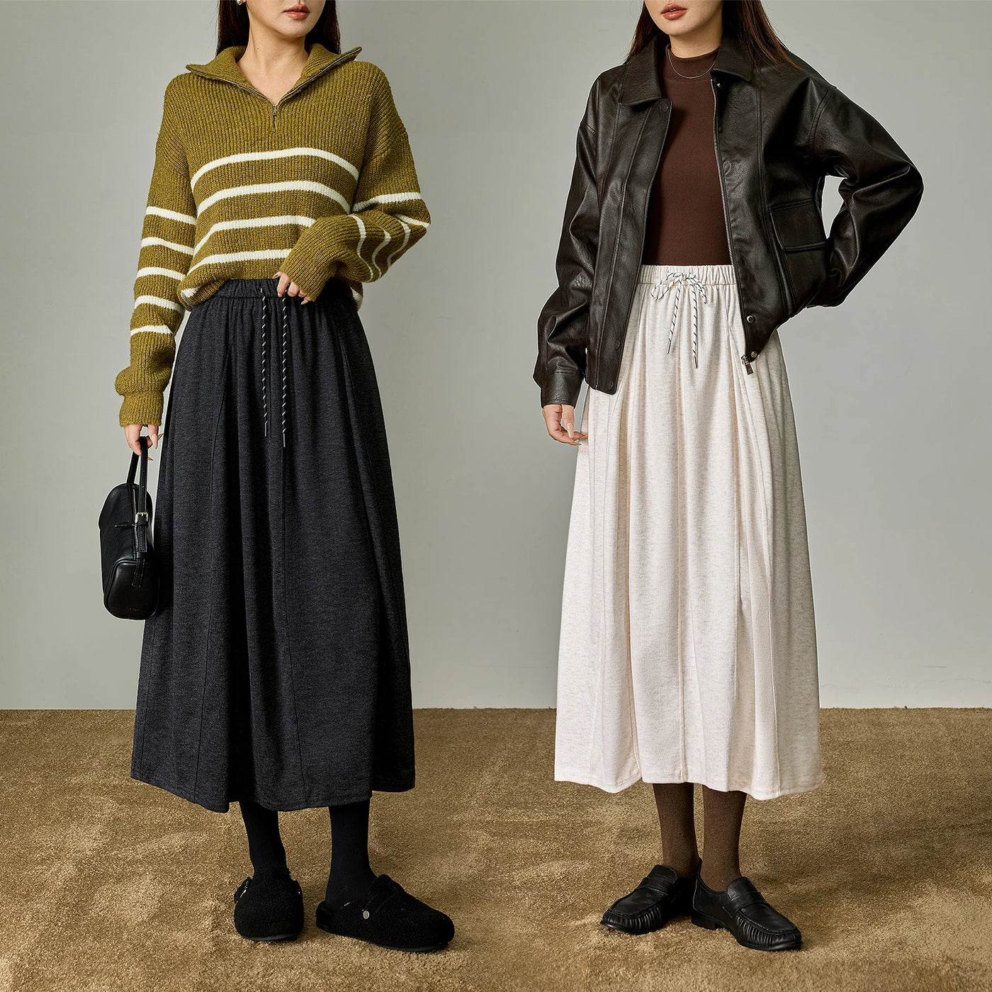 Saia Midi Feminina com Fenda Balonê com Bolsos