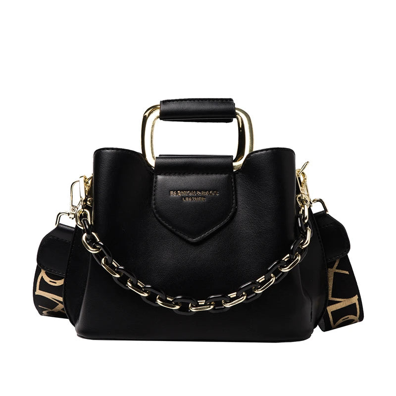Bolsa Mini Bucket Feminina de Couro PU com Alça de Mão e Transversal