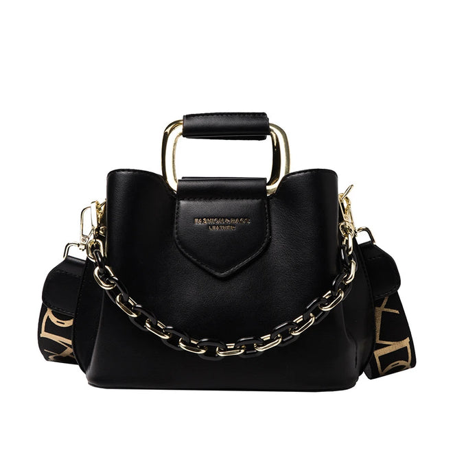 Bolsa Mini Bucket Feminina de Couro PU com Alça de Mão e Transversal