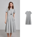Vestido Midi de Algodão com Bordado e Manga Curta Light Gray
