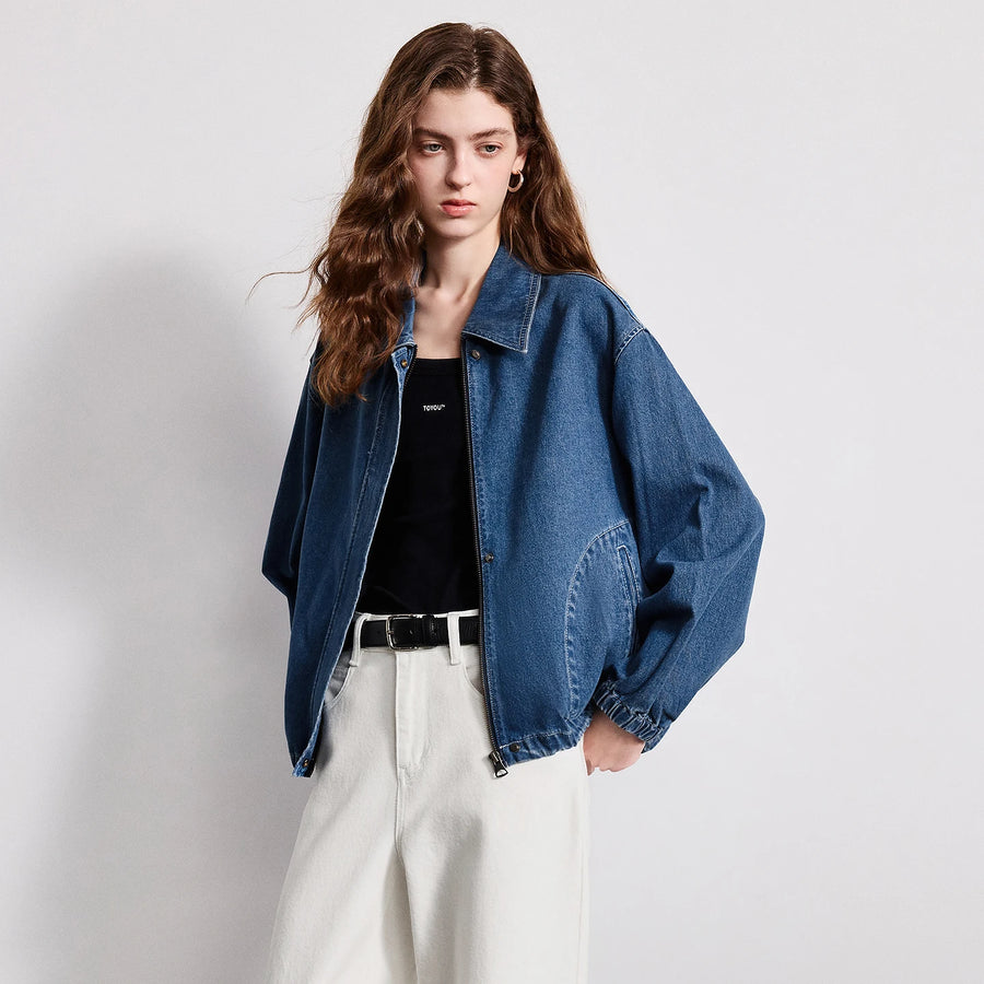 Jaqueta Jeans Feminina 100% Algodão com Bolsos