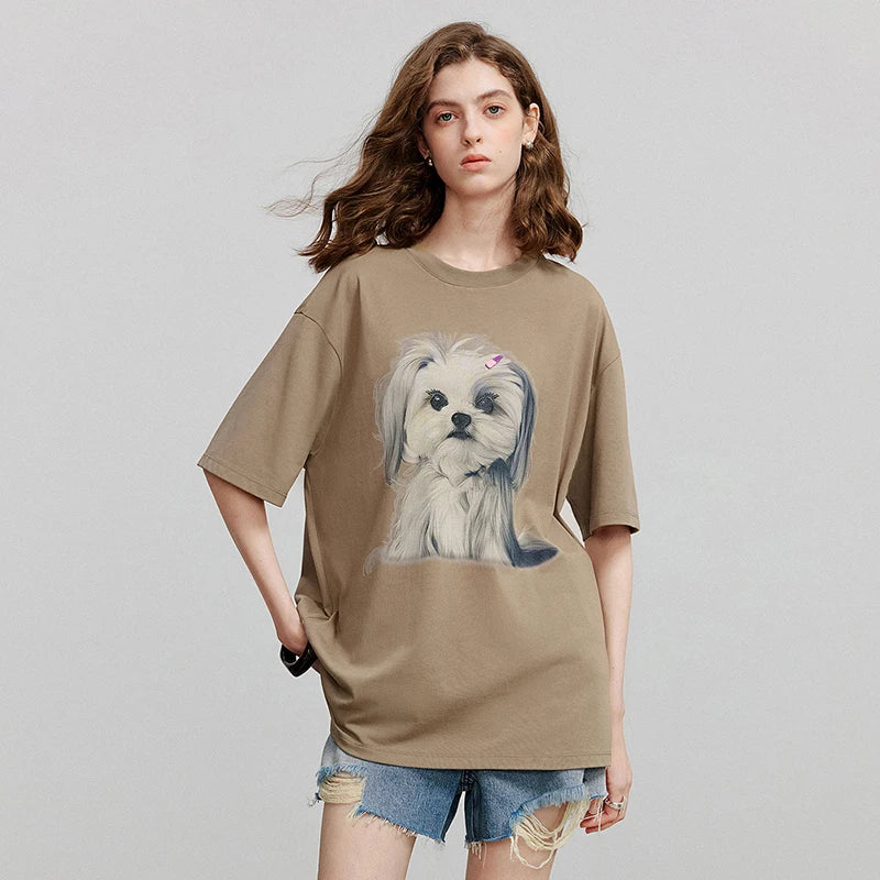 Camiseta Feminina Alongada com Estampa Cartoon