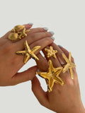Anel Aberto Estrela-do-Mar e Concha com Banho Ouro 18K