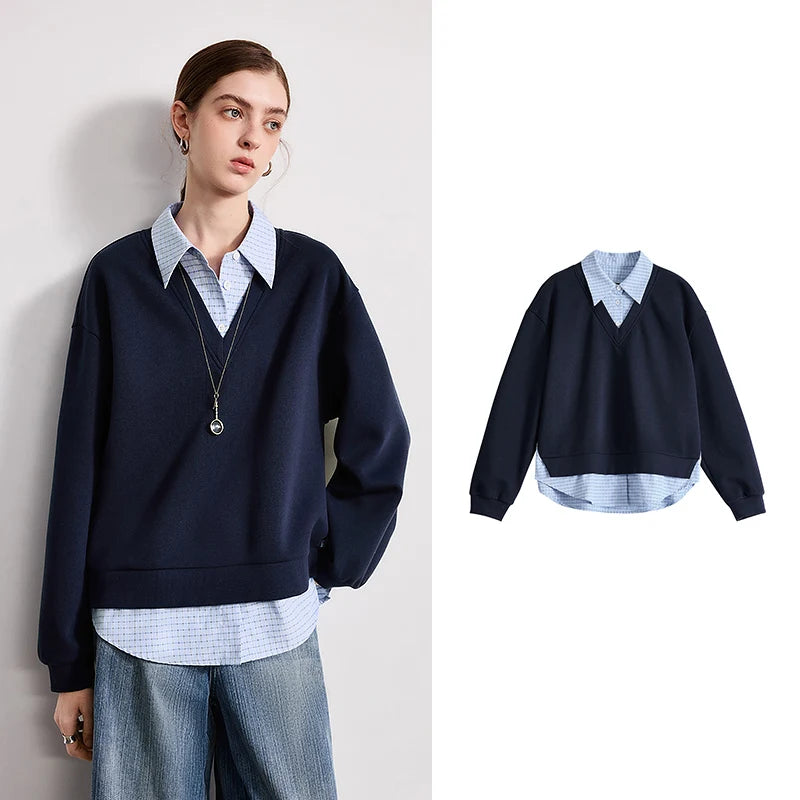 Moletom Feminino Xadrez Efeito Duas Peças com Gola Polo