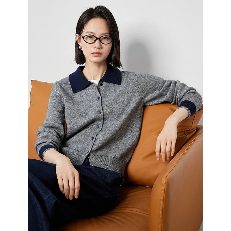 Cardigan Feminino Color Block com Gola Polo e Botões