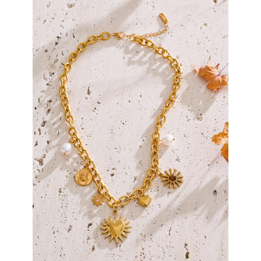 Colar Feminino Coração com Pérola em Aço Inoxidável