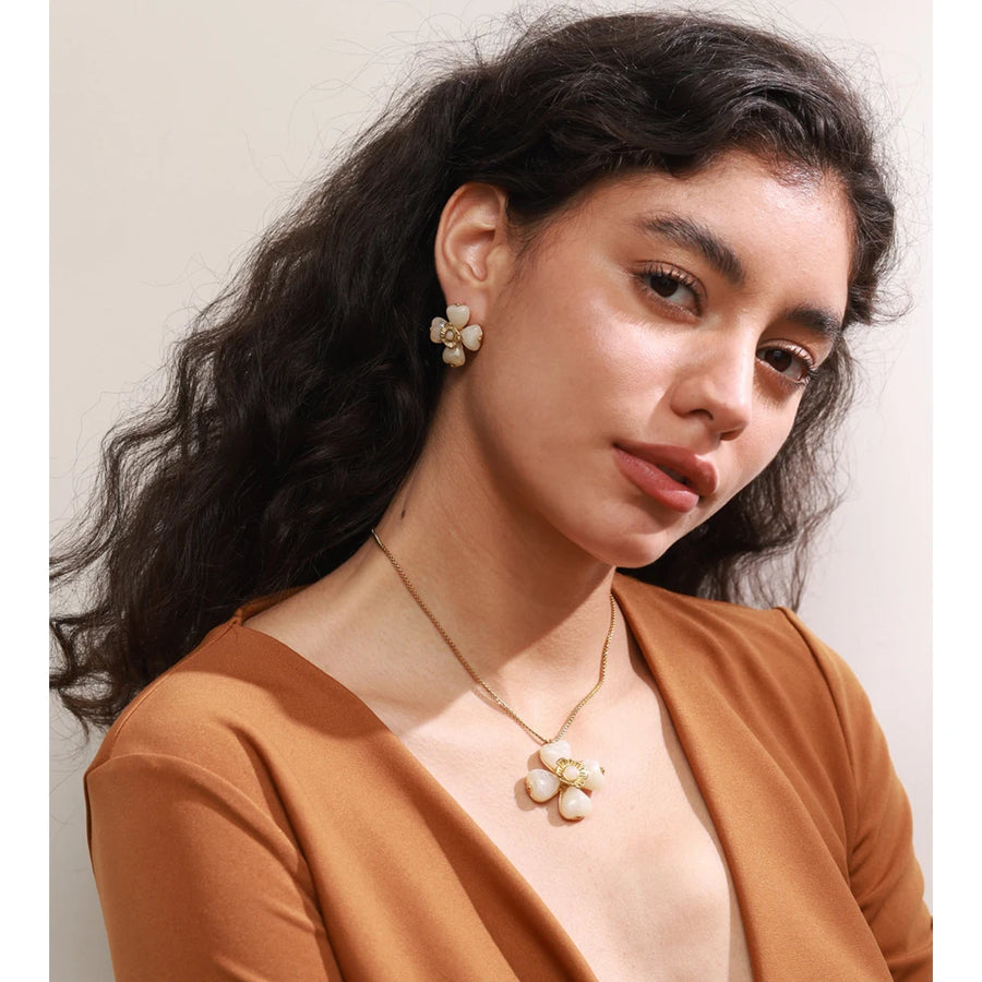 Yhpup Acrylic Fashion Flower Pendant Necklace Adjustable Ring Earrings Set 2025 Stainless Steel Trendy Jewelry Gift Multi-color