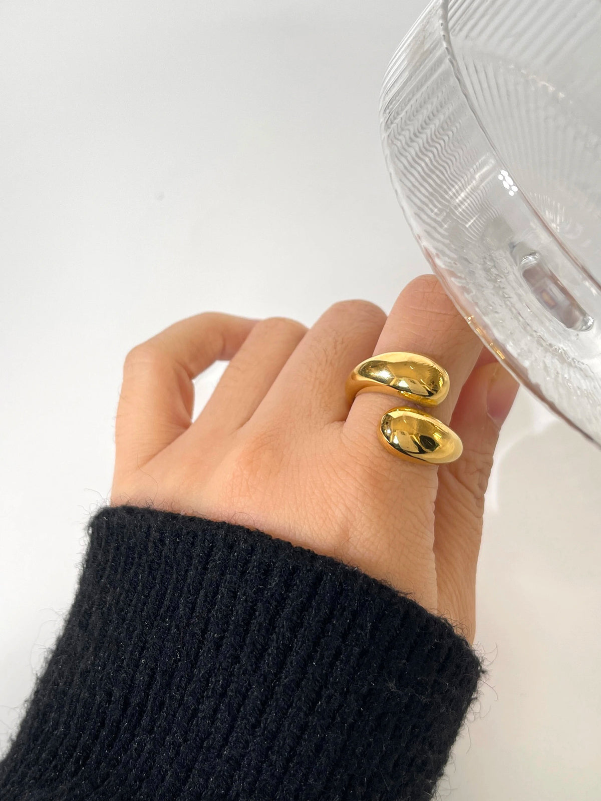 Anel Aberto Dome Duplo em Aço 316L com Banho Ouro 18K