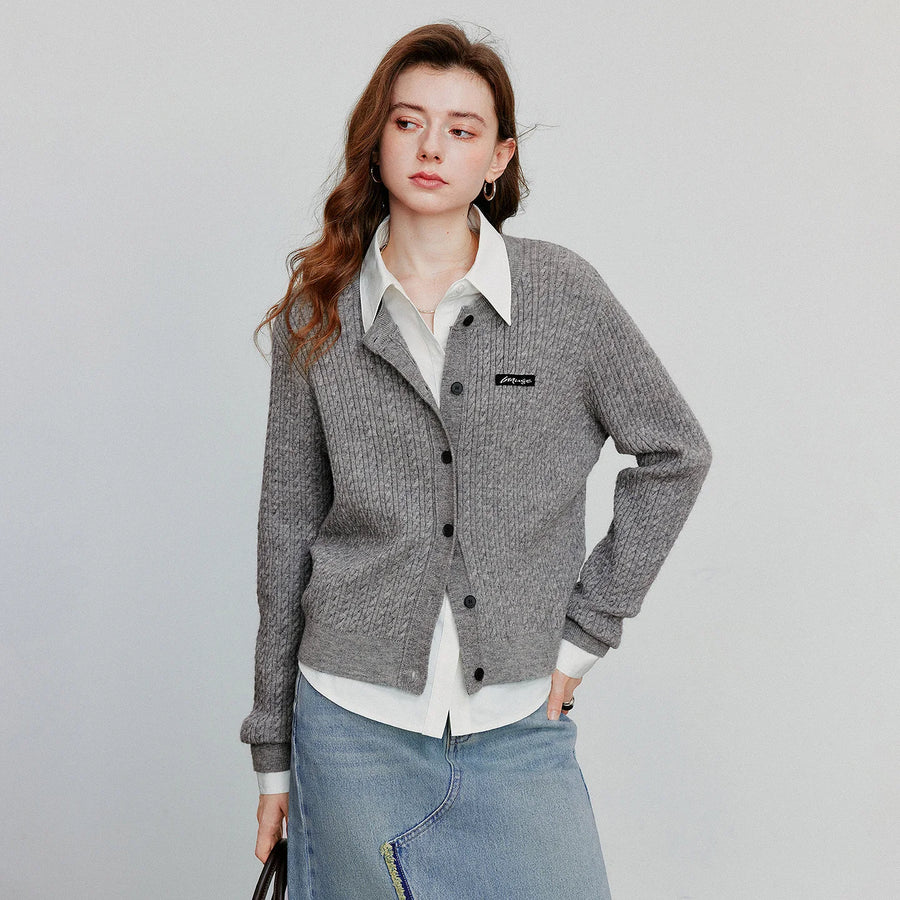 Cardigan Feminino de Tricô Trançado Estilo College