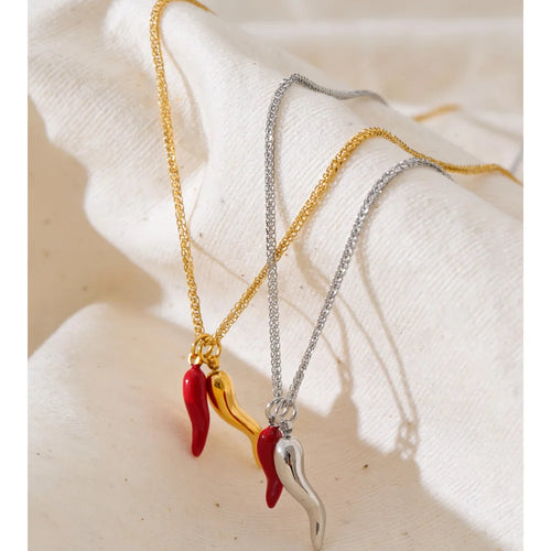 Yhpup Stainless Steel Enamel Red Chili Necklace Pendant Stylish Unique Chic Collar Jewelry Gold & Platinum PVD Plated Waterproof