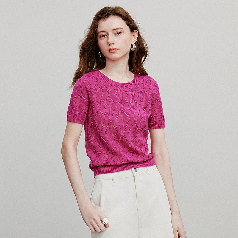 Blusa de Tricô Vazada com Padrão Argyle