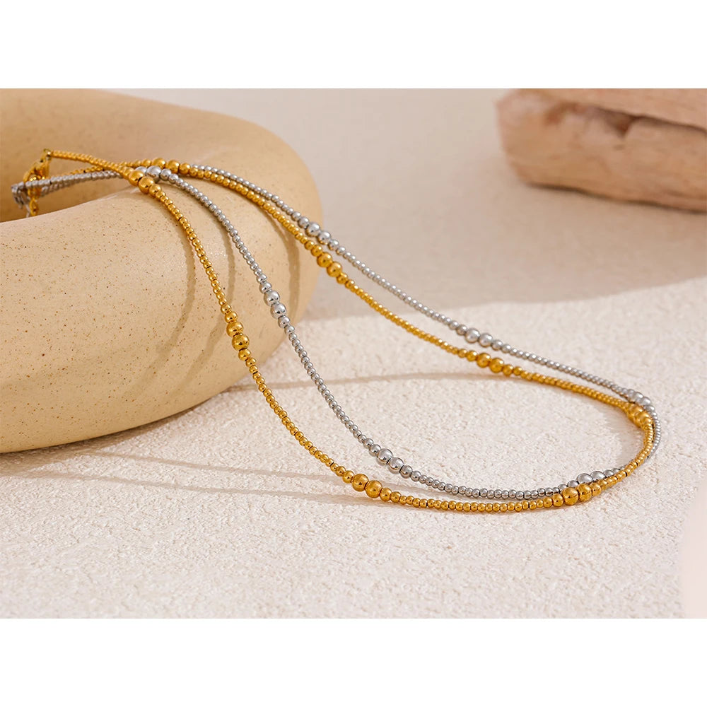 Colar Feminino Redondo com Contas decorativas em Aço Inoxidável