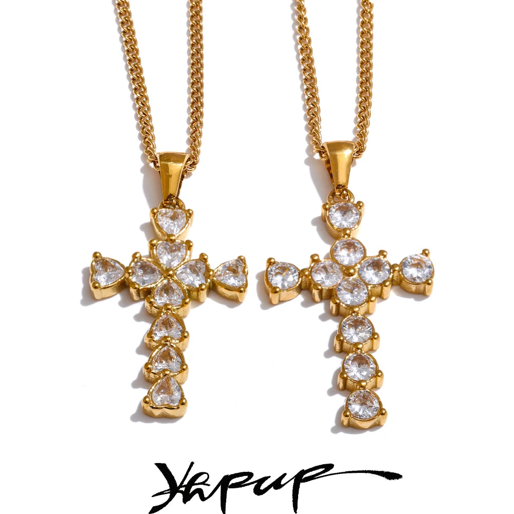 Colar Feminino Cruz com Zircônia em Aço Inoxidável 2