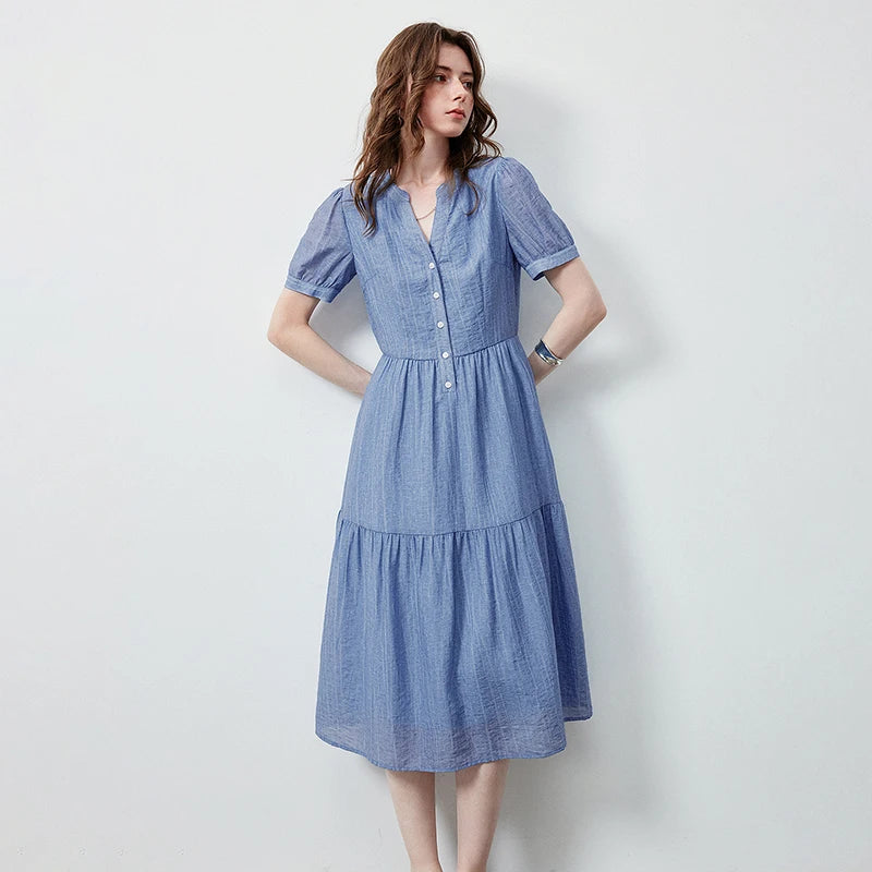 Vestido Midi Tie-Dye com Decote V e Saia em Camadas