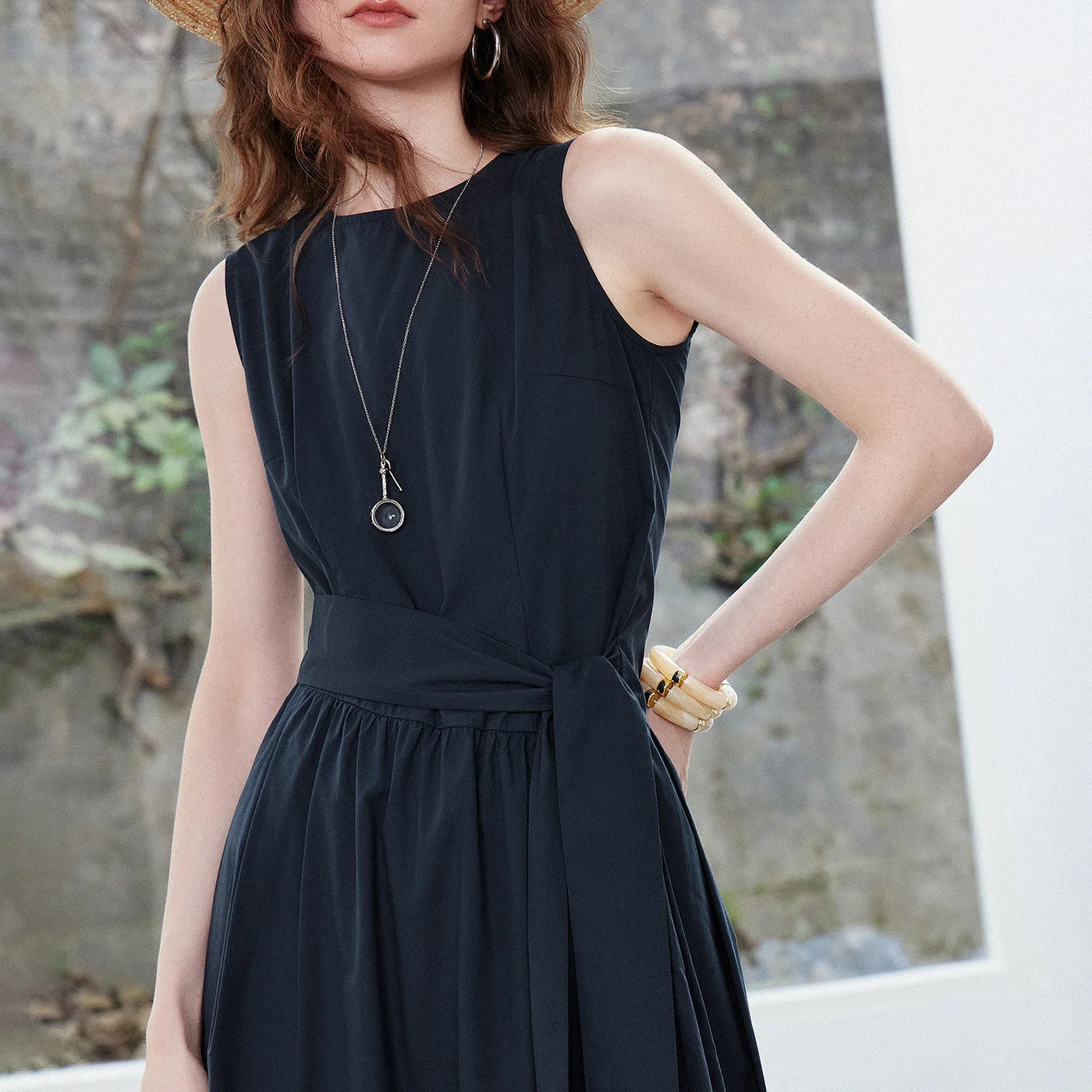 Vestido Midi em Algodão com Cintura Marcada