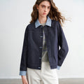 Jaqueta Feminina Efeito Jeans Patchwork Duas Peças