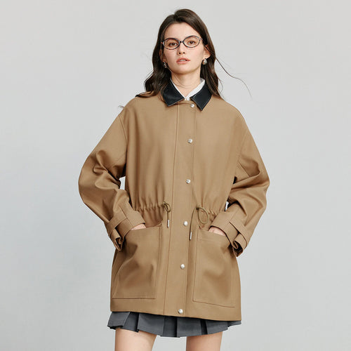 Trench Coat Feminino Midi Patchwork Estilo Workwear
