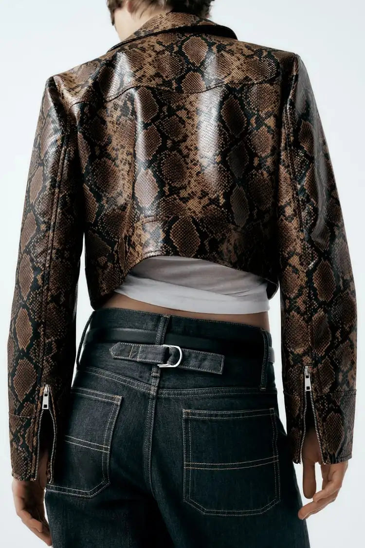 Jaqueta Animal Print Marrom com Zíper