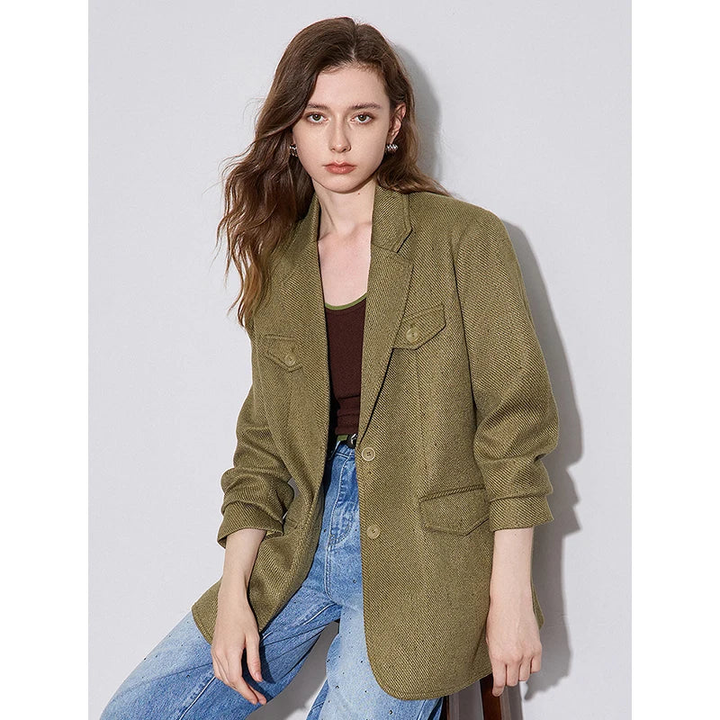 Blazer Feminino Estruturado de Inverno com Gola Alfaiataria