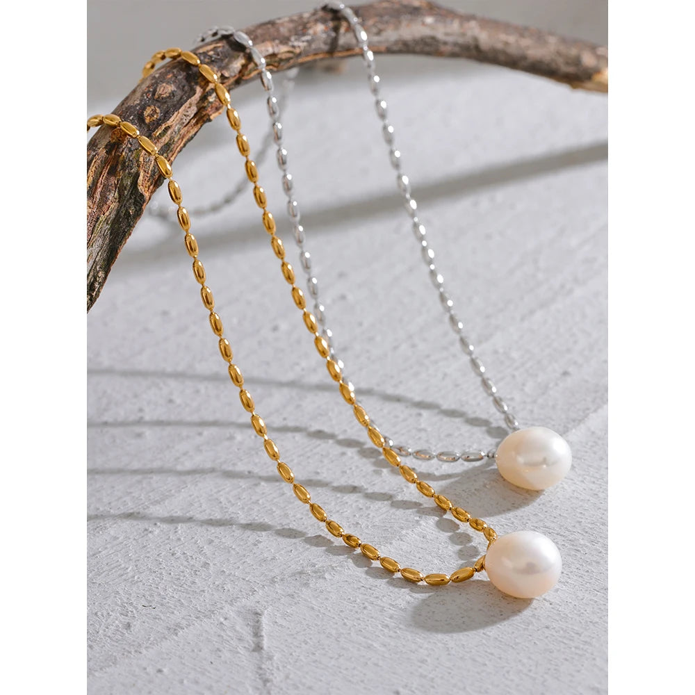 Colar Feminino Gota com Pérola em Aço Inoxidável 7