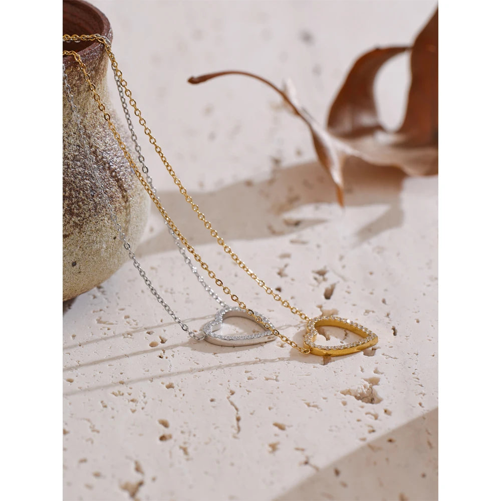 Colar Feminino Coração com Zircônia em Aço Inoxidável 4