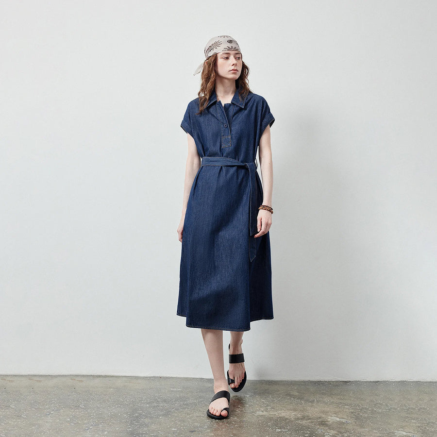Vestido Chemise Midi Jeans com Cinto