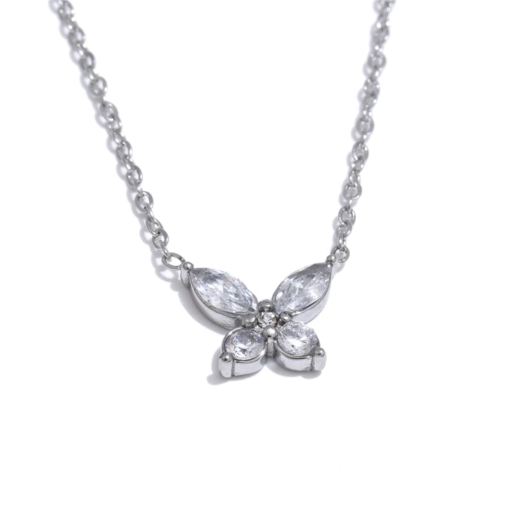 Colar Feminino Gota com Zircônia em Aço Inoxidável 11 Prata
