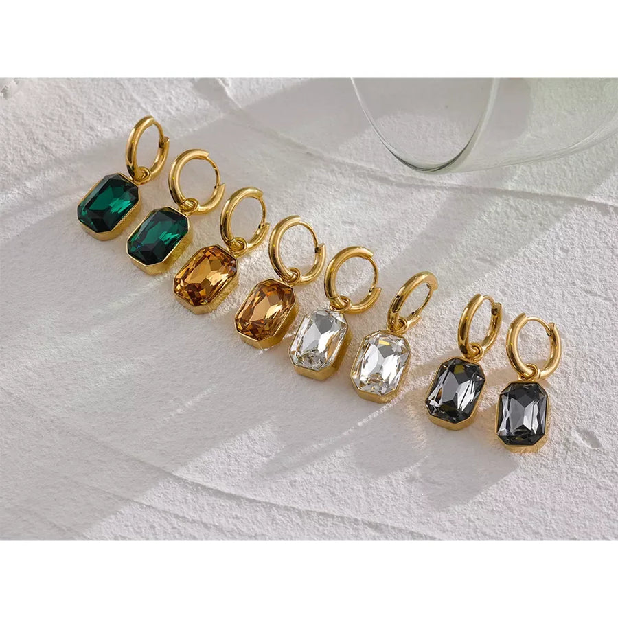 Brinco Pendente Quadrado com Zircônia Verde