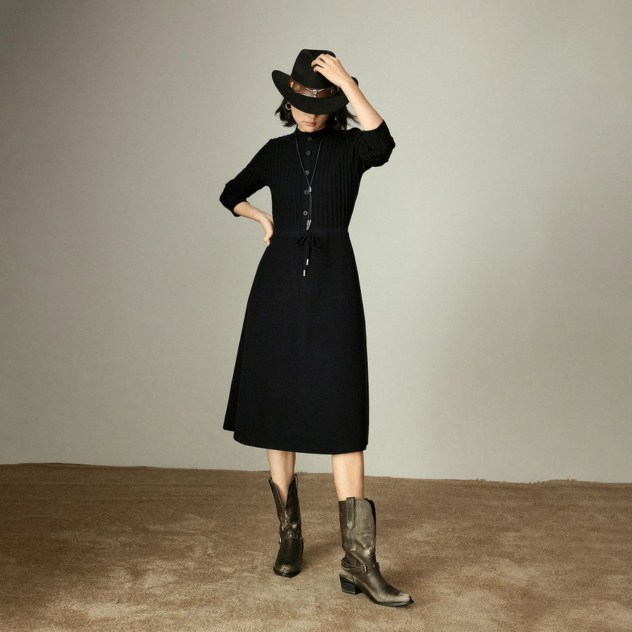 Vestido de Malha Midi Preto Manga Longa Aconchegante
