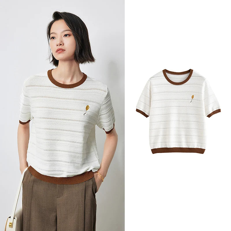 Blusa Feminina de Tricô Vazado Color Block