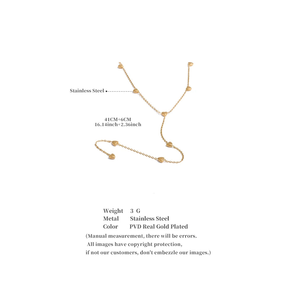 Yhpup Minimalist 316L Stainless Steel Heart Love Chain Long Drop Necklace Summer Holiday Beach Wear Charm Jewelry