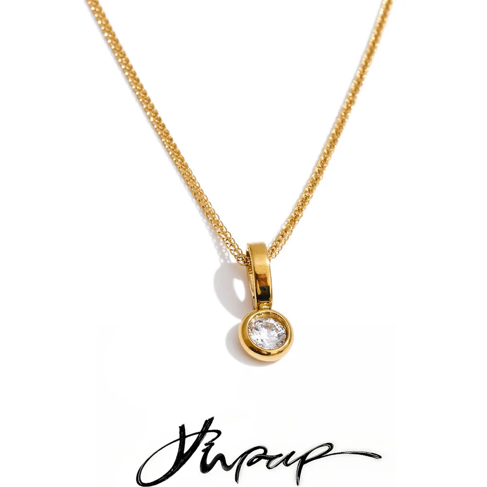 Yhpup Stainless Steel Small Exquisite CZ Zirconia Pendant Necklace for Women Trendy Fashion Chic Collar Jewelry Recommend Gift
