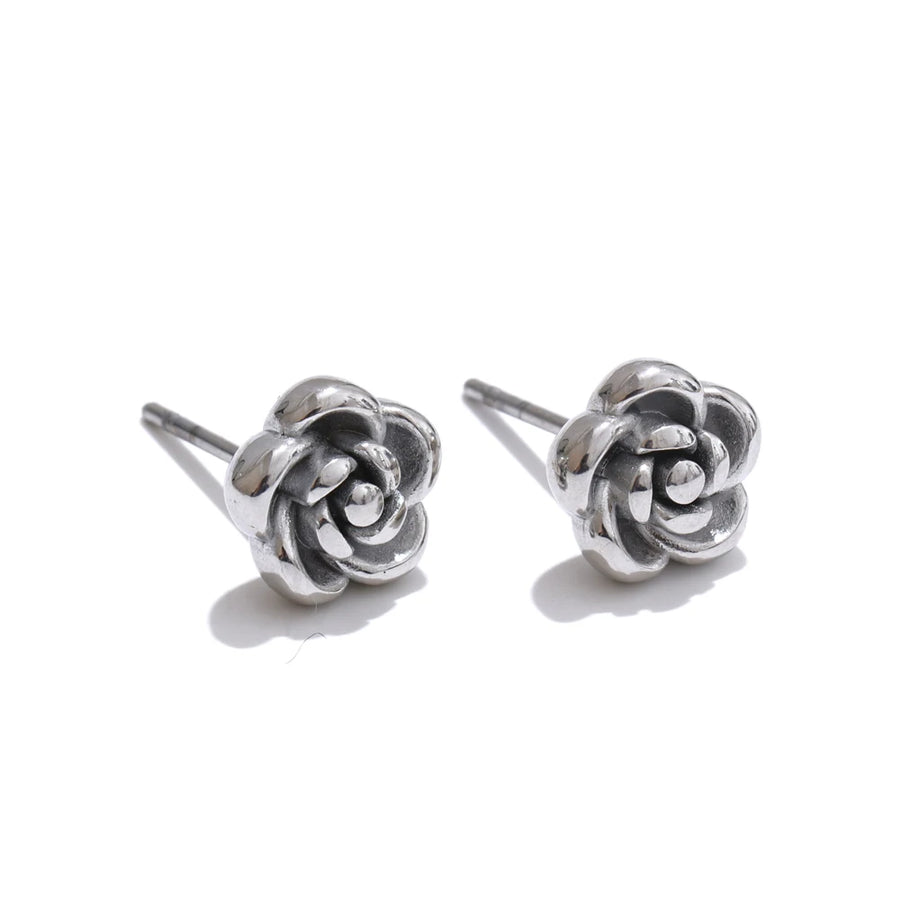 Yhpup Chic Stainless Steel Rose Flower Chain Necklace Bracelet Earrings Set Gold & Platinum PVD Waterproof Plated Daily Jewelry YH5504A P-Earrings