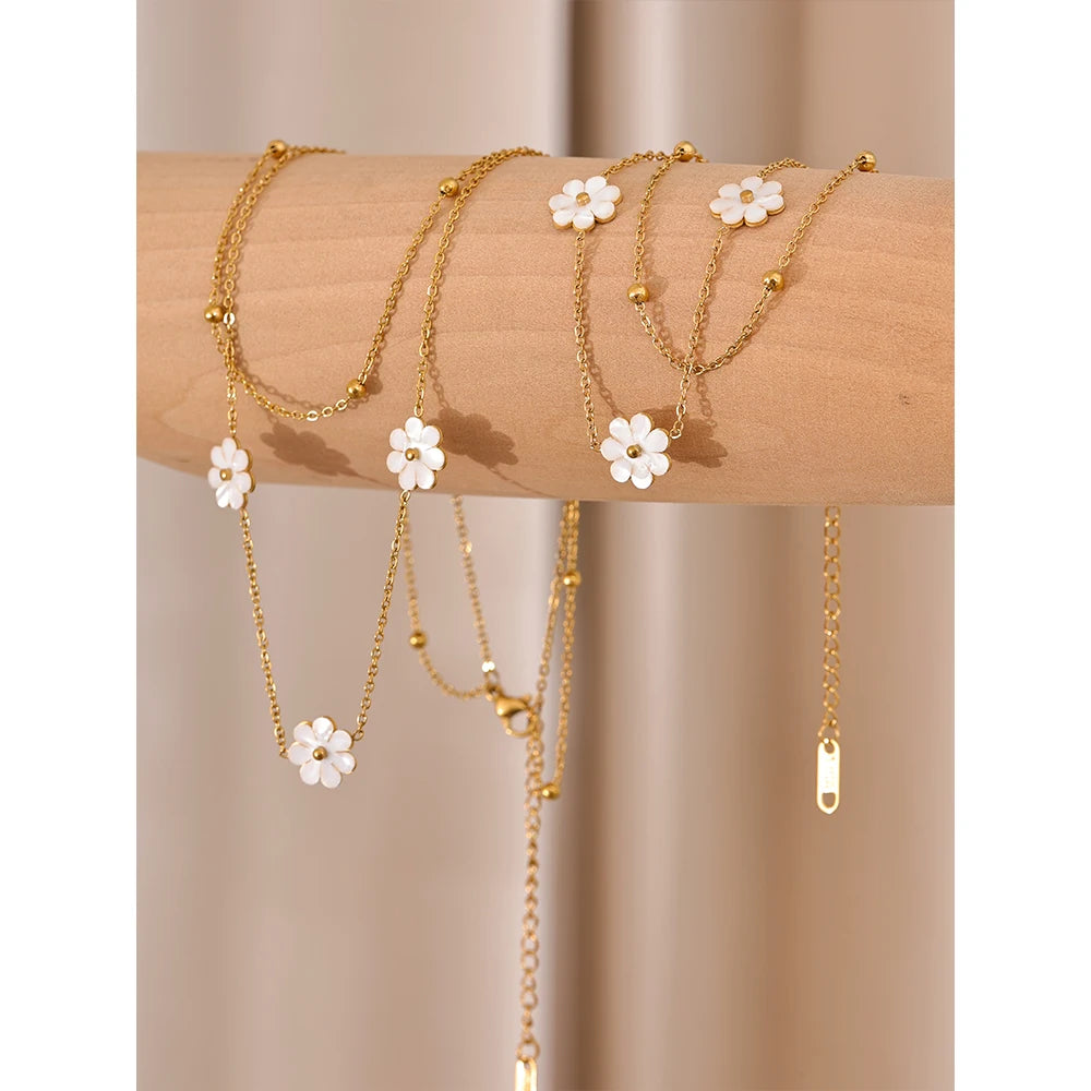 Conjunto de Colar Concha em Aço Inoxidável com Concha Natural
