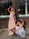 Mingmingxi Women Long Floral Print Spaghetti Strap Maxi Dress Summer Elegant Lace Up Dress Flowy Holiday Party Beach Wear Dress