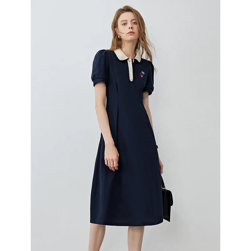 Vestido Chemise Midi com Bordado e Gola Camisaria