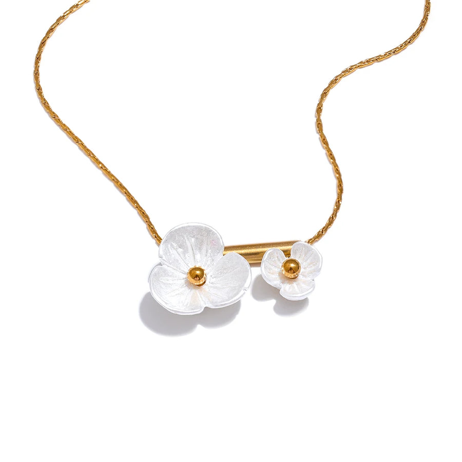 Yhpup Stainless Steel Sweet Romantic Chic Resin Flower Pendant Summer Necklace 18k Gold Color PVD Collar Jewelry for Women Gift YH075A