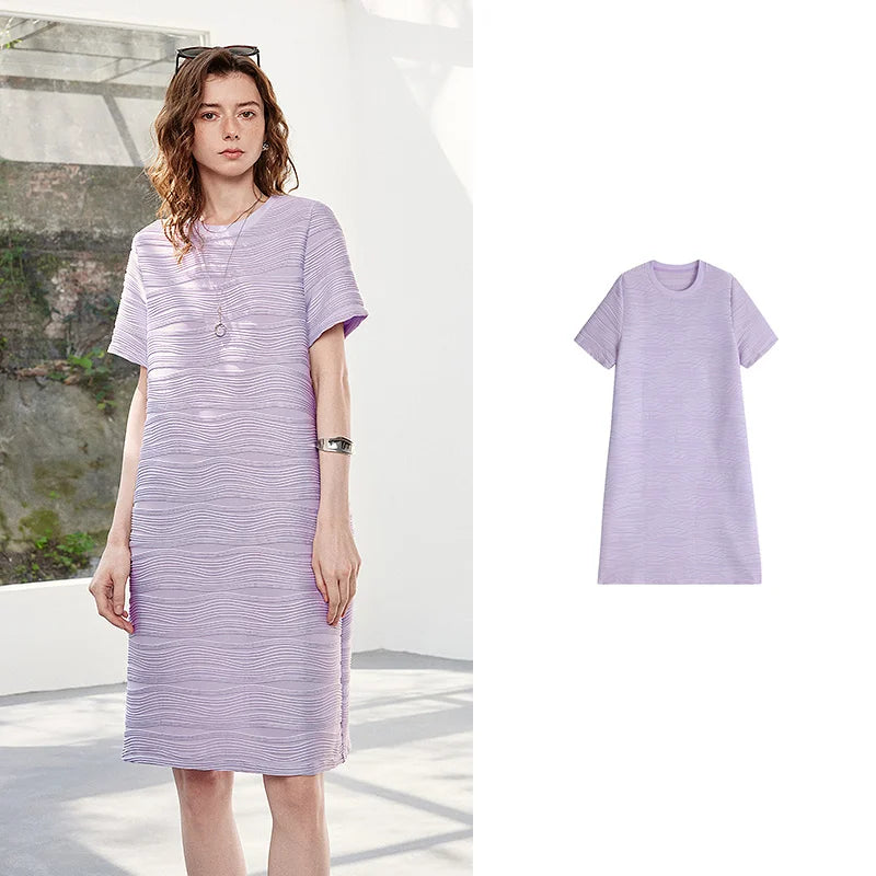 Vestido Camiseta Midi Texturizado com Caimento Solto Light Purple