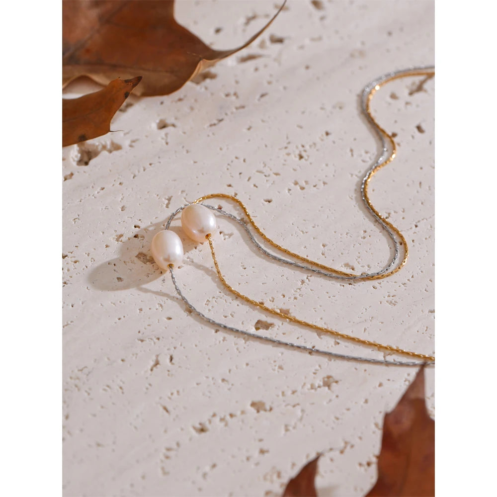 Colar Feminino Gota com Pérola em Aço Inoxidável 14