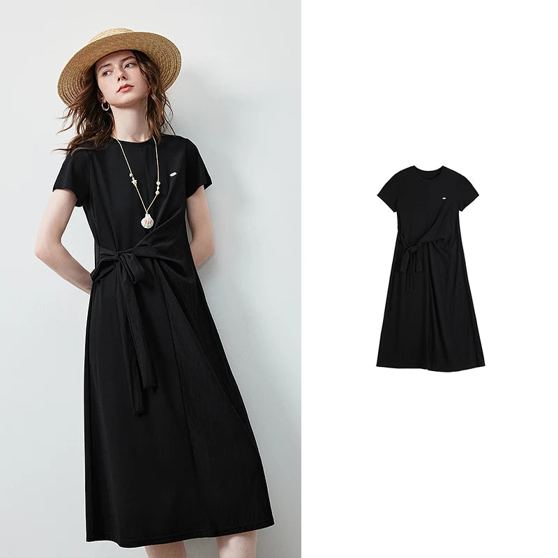 Vestido Camiseta Midi com Torção e Modelagem Ajustada Black