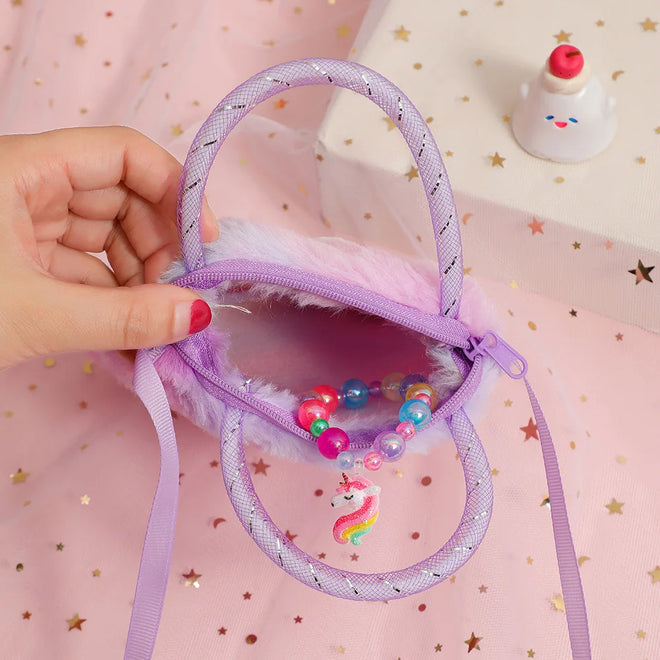 Pequena Bolsa Infantil Unicórdio Super Fofa de Pelúcia