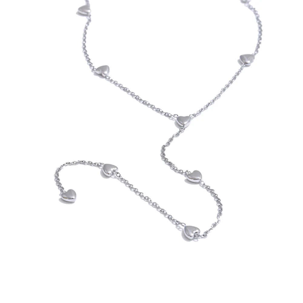 Yhpup Minimalist 316L Stainless Steel Heart Love Chain Long Drop Necklace Summer Holiday Beach Wear Charm Jewelry YH3612A Platinum