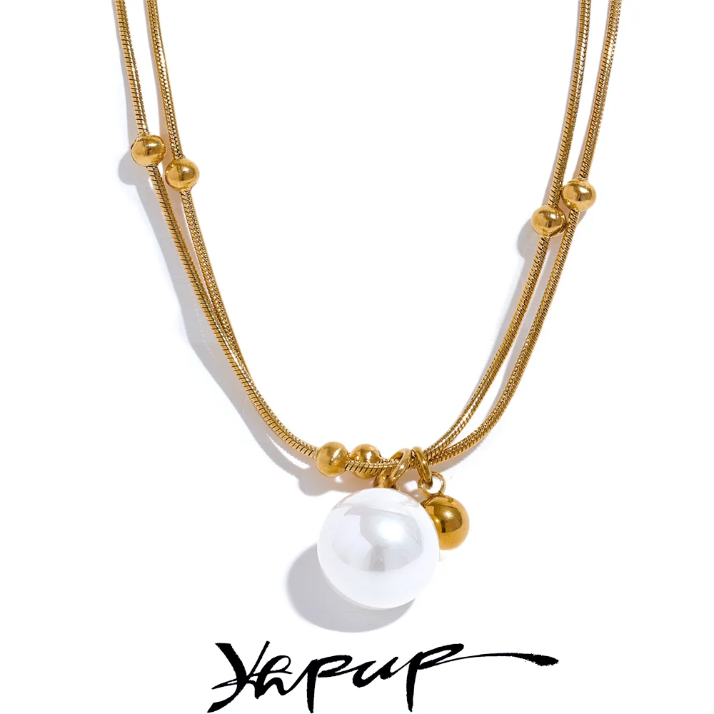 Colar Feminino Redondo com Pérola em Aço Inoxidável 7