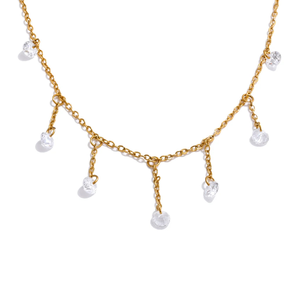 Colar Feminino Gota com Zircônia em Aço Inoxidável 4 Ouro
