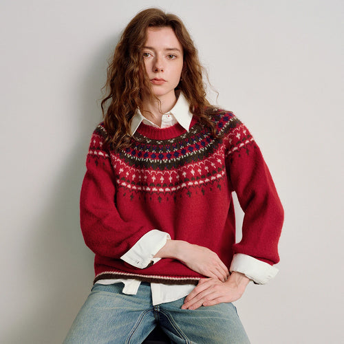 Suéter Jacquard Fair Isle com Toque Peluciado