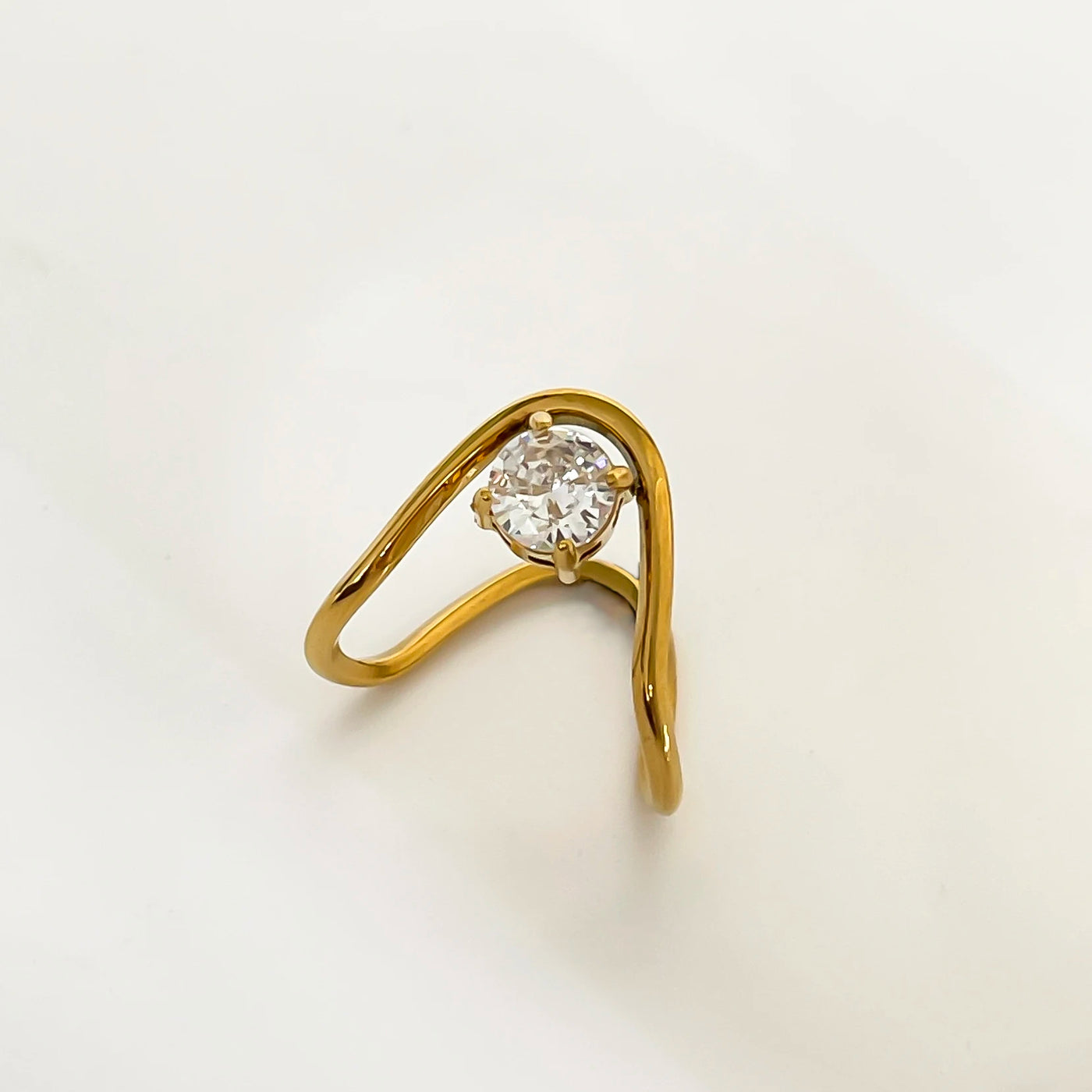 Anel Gota e Círculo com Zircônia e Banho Ouro 18K